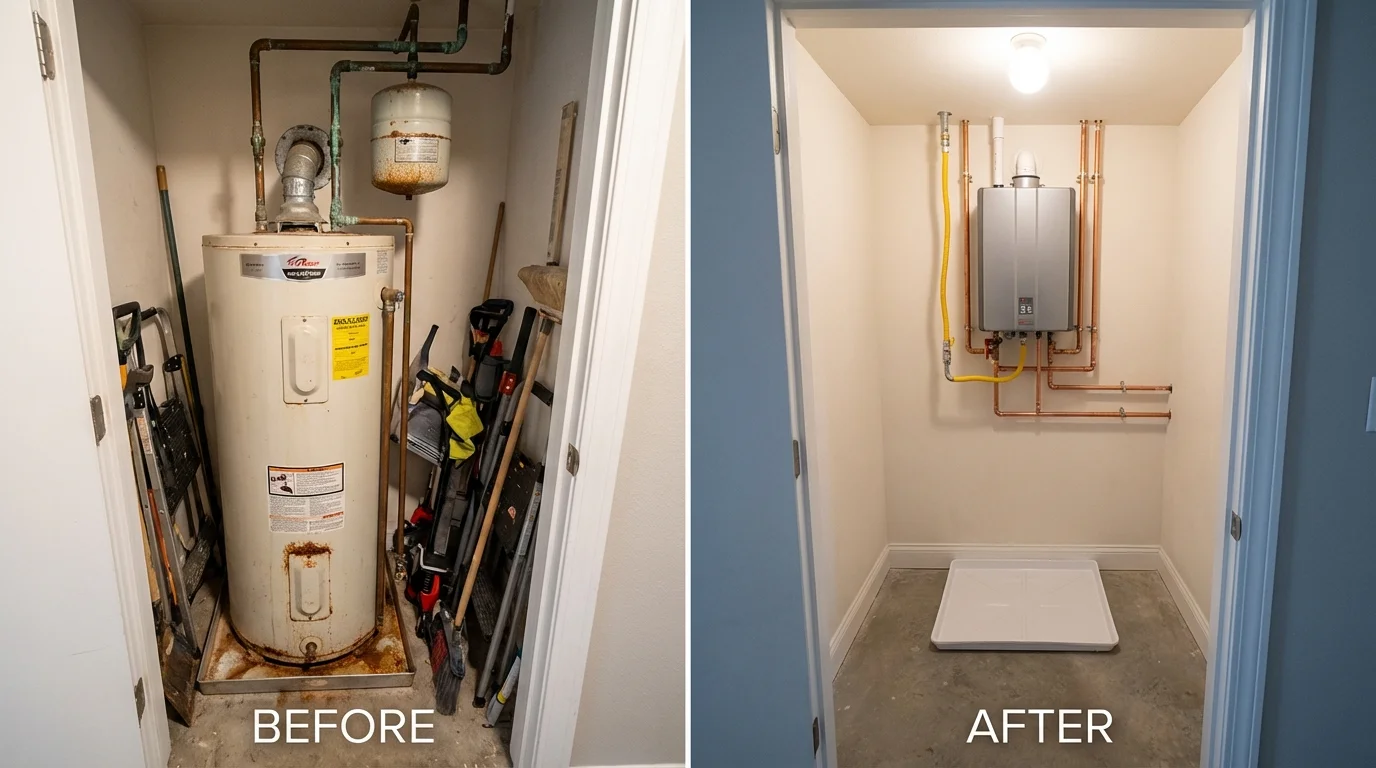Tank water heater versus wall-mounted tankless unit comparison for Strasburg, VA homeowners