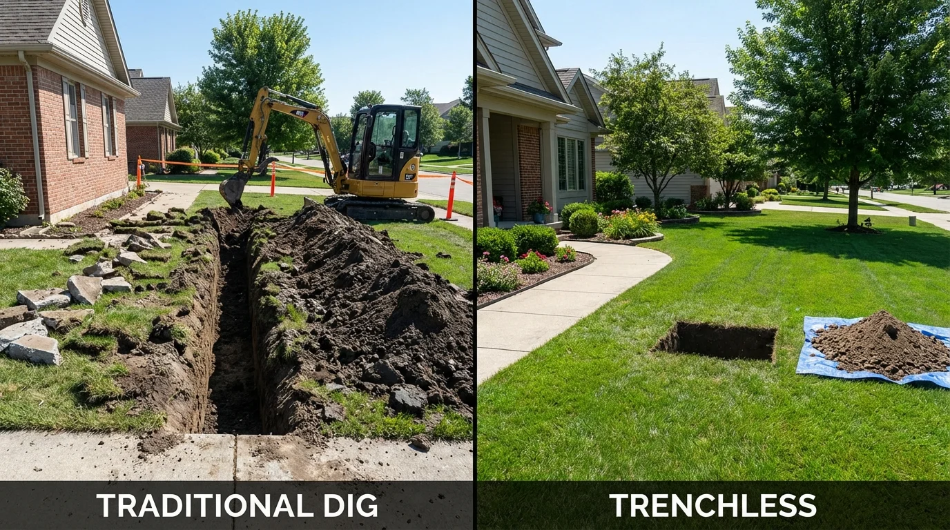 Trenchless sewer repair with minimal yard damage versus traditional excavation in Strasburg, VA